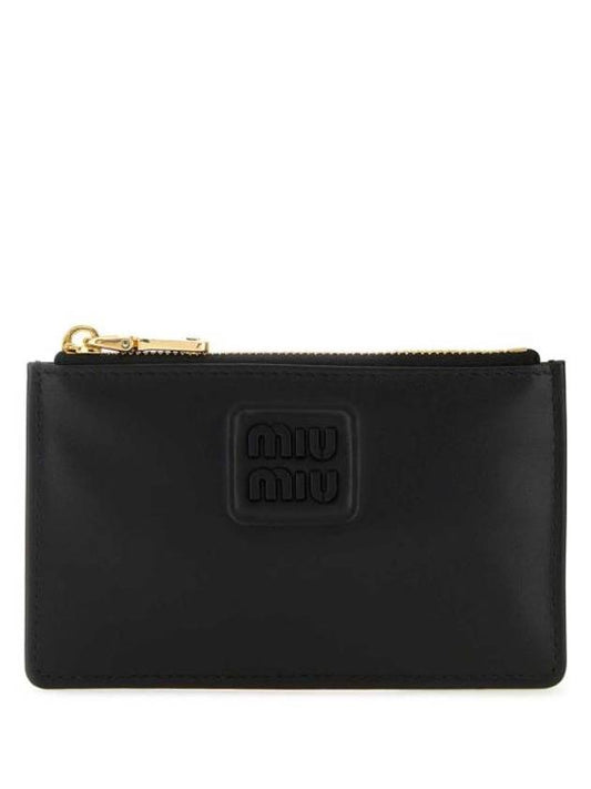 Logo Leather Business Card Holder Black - MIU MIU - BALAAN 1