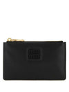 Logo Envelope Leather Business Card Wallet Black - MIU MIU - BALAAN 1