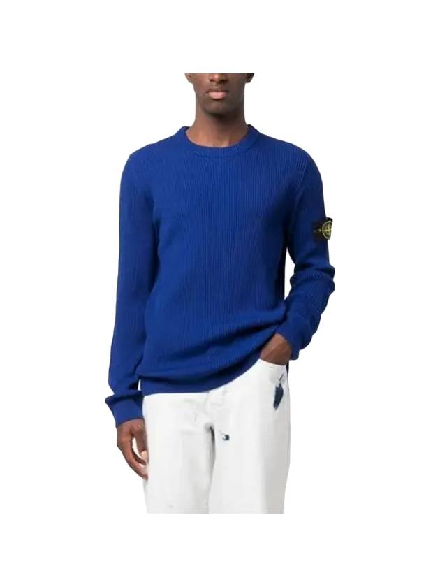 Crewneck Full Rib Wool Knit Top Blue - STONE ISLAND - BALAAN 1