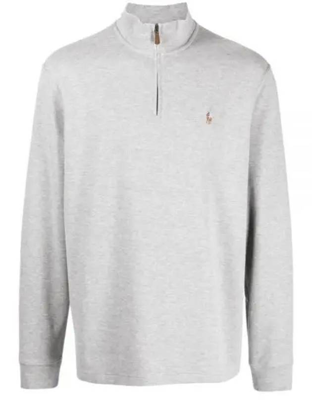 Embroidered Pony Logo Half Zip-Up Knit Top Grey - POLO RALPH LAUREN - BALAAN 2