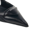 Women's Logo Leather Slingback Heel Black - PRADA - BALAAN.