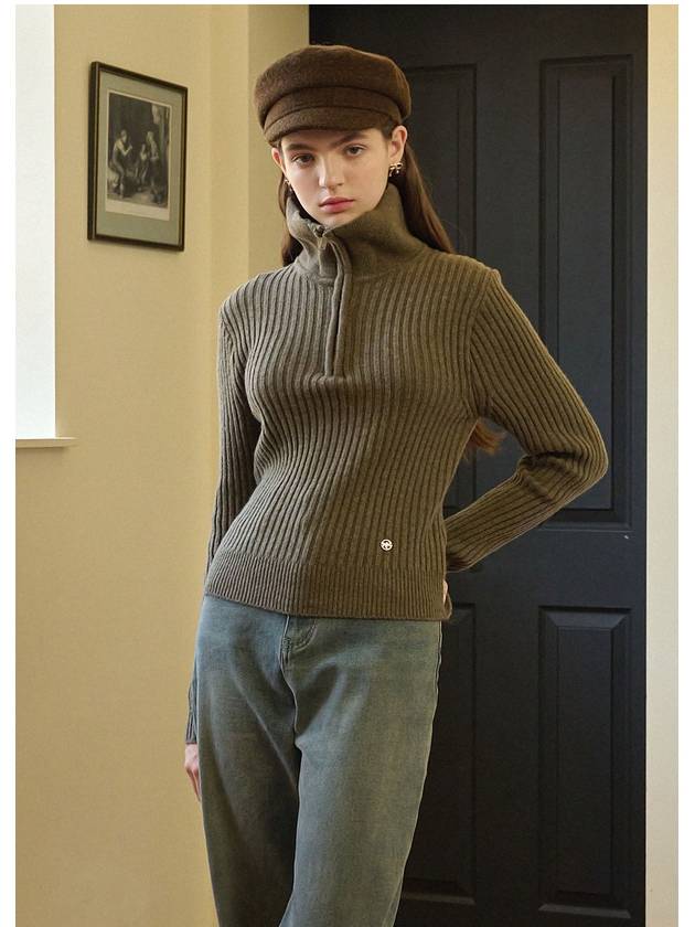 women's deft wool cash half zip-up knit top brown - MICANE - BALAAN 6