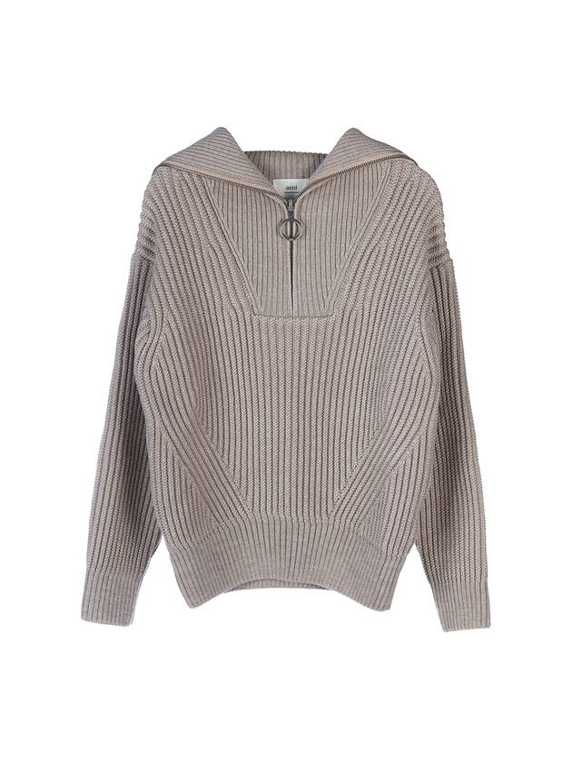 Half Zip-Up Knit Top Beige - AMI - BALAAN 9