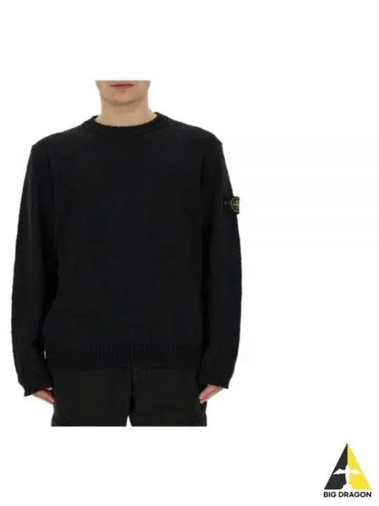 Logo Badge Knotted Crew Neck Cotton Knit Top Black - STONE ISLAND - BALAAN 2