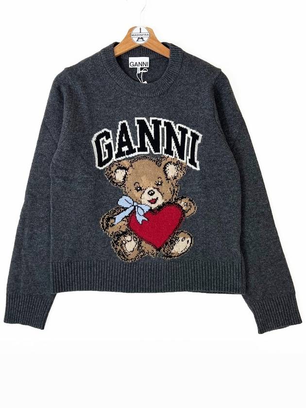 Graphic Bear Knit Top Grey - GANNI - BALAAN 3