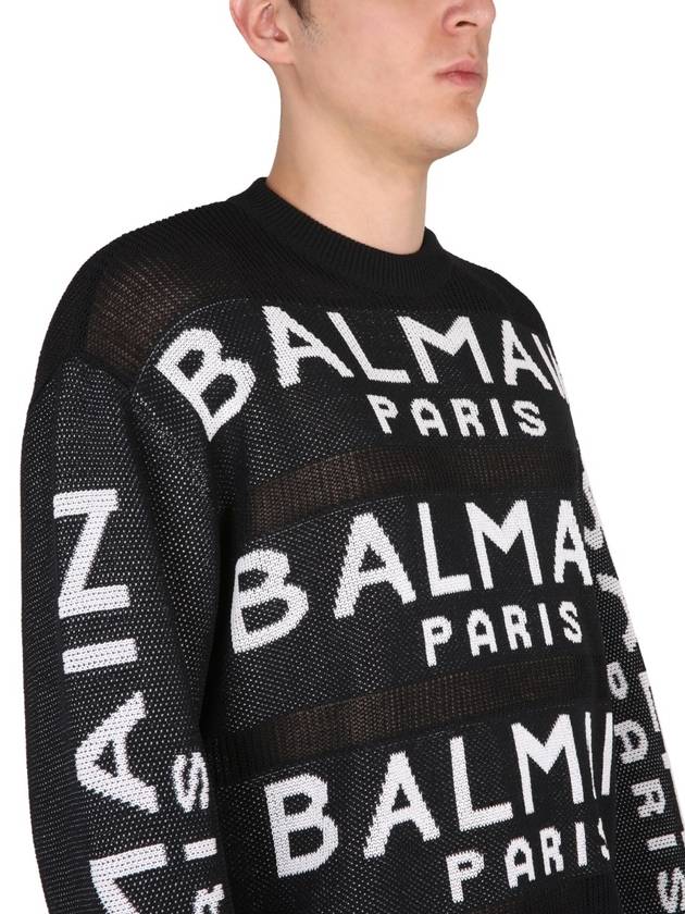 Men's Allover Logo Intarsia Knit Top Black - BALMAIN - BALAAN 5