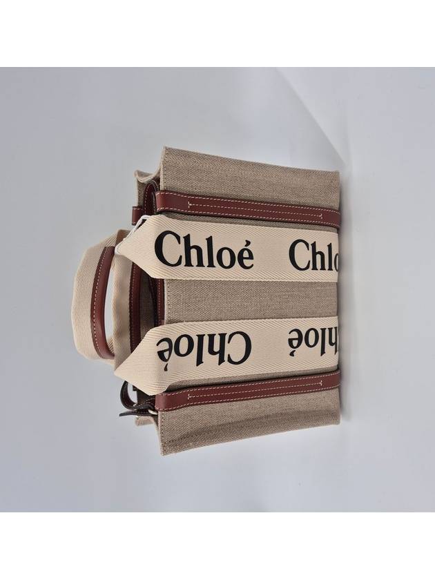 Woody Small Canvas Tote Bag White Brown Beige - CHLOE - BALAAN 3