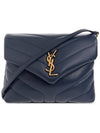 Loulou Toy Matelasse Shoulder Bag Navy - SAINT LAURENT - BALAAN 1