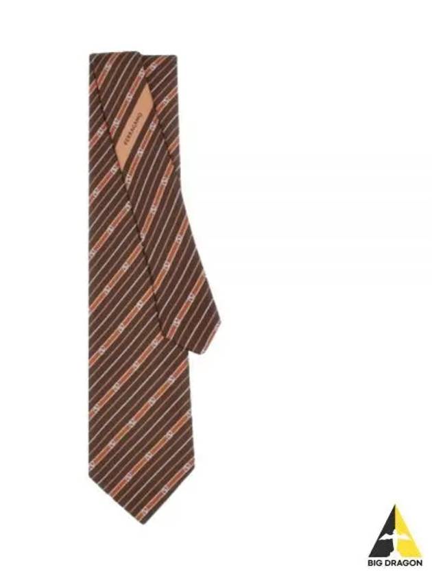 Gancini Print Silk Tie Brown - SALVATORE FERRAGAMO - BALAAN 2