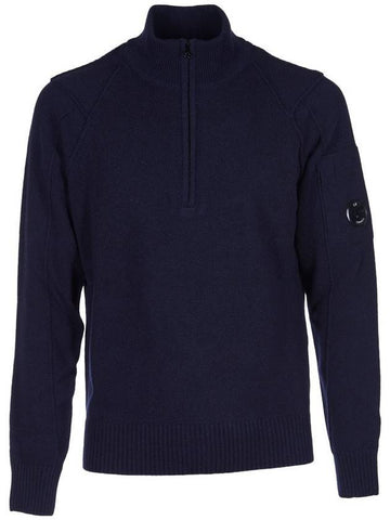 Lens Pocket Half Zip Up Wool Knit Top Navy - CP COMPANY - BALAAN.