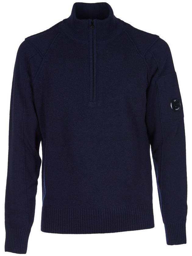 Lens Pocket Half Zip Up Wool Knit Top Navy - CP COMPANY - BALAAN 1