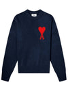 Big Heart Logo Round Neck Cotton Sweatshirt Navy - AMI - BALAAN 1