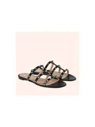 Rockstud Flat Slippers Black - VALENTINO - BALAAN 2