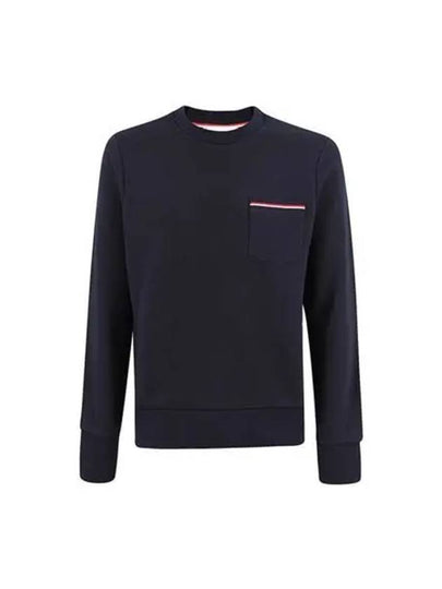 Men's Three-Stripe Tab Pocket Loopback Crew Neck Sweatshirt Navy - THOM BROWNE - BALAAN 2