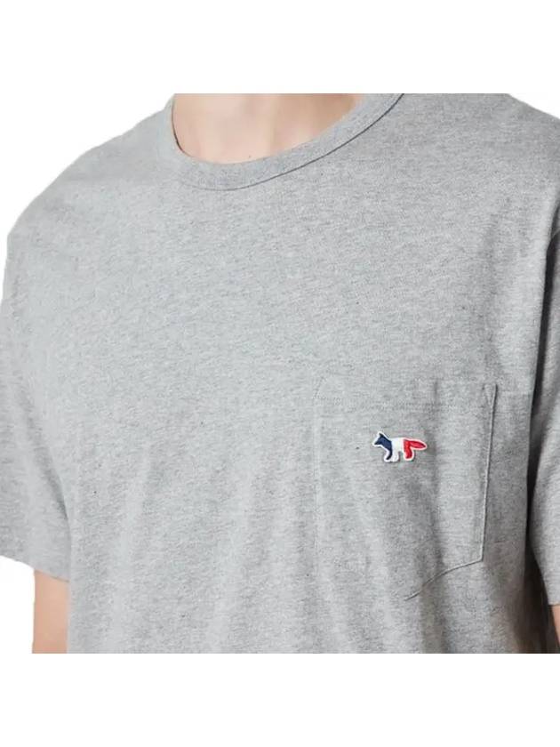 Tricolor Fox Patch Classic Pocket Short Sleeve T-Shirt Grey Melange - MAISON KITSUNE - BALAAN 6