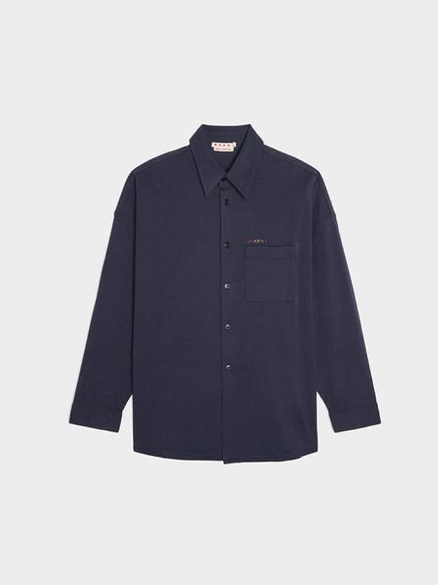 Logo Pocket Cotton Long Sleeve Shirt Blue - MARNI - BALAAN 1