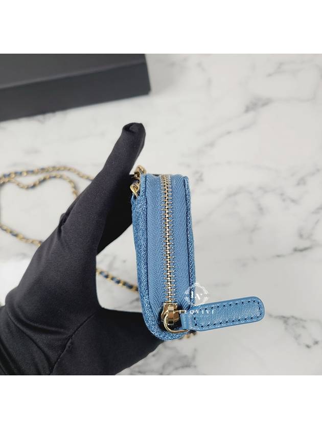 gold ball chain zipper card wallet denim - CHANEL - BALAAN 10