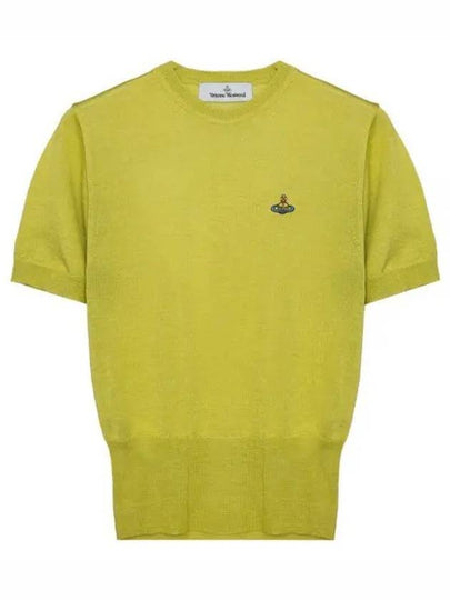 Women's ORB Logo Wool Silk Blend Crop Knit Top Yellow - VIVIENNE WESTWOOD - BALAAN 2