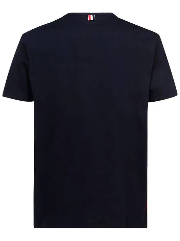 Men's Medium Weight Jersey Tipped Pocket Crewneck Short Short Sleeve T-Shirt Navy - THOM BROWNE - BALAAN 4