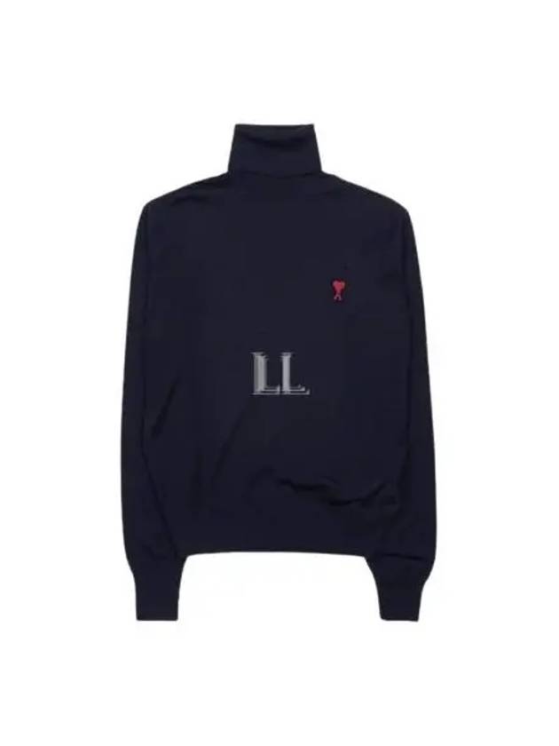 Heart Logo Wool Turtleneck Navy - AMI - BALAAN 2