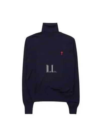 Heart Logo Wool Turtleneck Navy - AMI - BALAAN 2