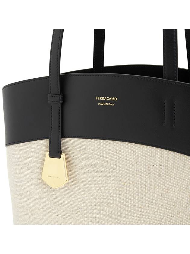 Charming Leather Canvas Tote Bag Black Nude - SALVATORE FERRAGAMO - BALAAN 9