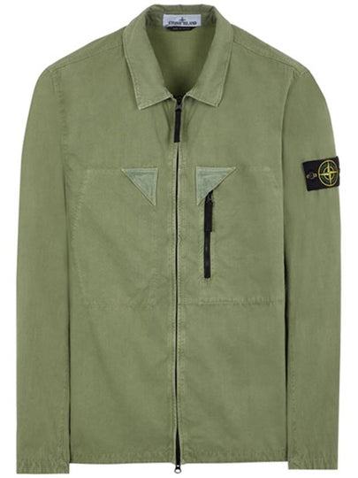 Wappen Patch Old Treatment Zip-Up Overshirt Sage Green - STONE ISLAND - BALAAN 2