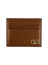 Gold V Logo Signature Card Wallet Brown - VALENTINO - BALAAN 1