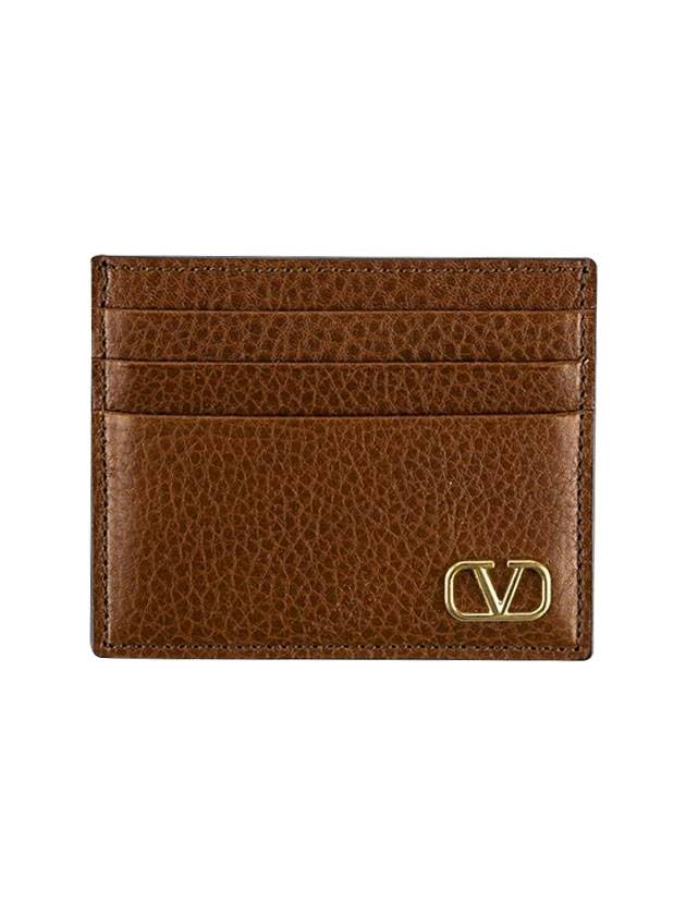 Gold V Logo Signature Card Wallet Brown - VALENTINO - BALAAN 1