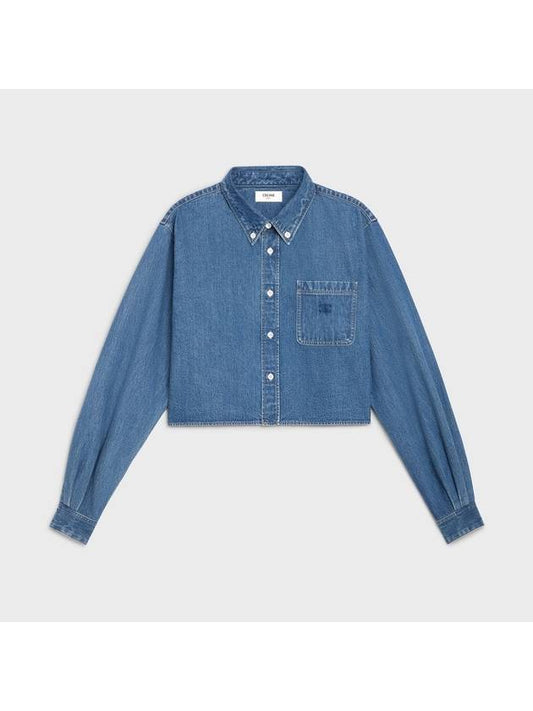 Union Ocean Wash Denim Crop Shirt Blue - CELINE - BALAAN 1