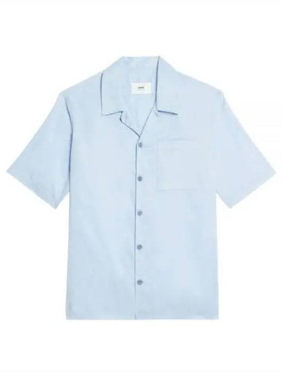 Camp Collar Pocket Cotton Short Sleeve Shirt Sky Blue - AMI - BALAAN 2