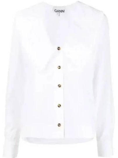 Women's Wide Collar Plunge Neck Cotton Shirt White - GANNI - BALAAN 2