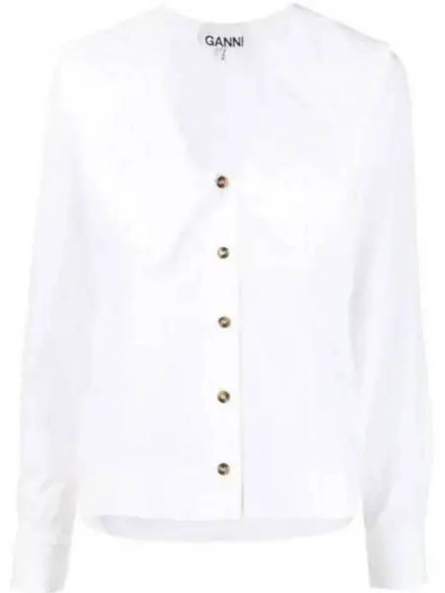 Women's Wide Collar Plunge Neck Cotton Shirt White - GANNI - BALAAN 2