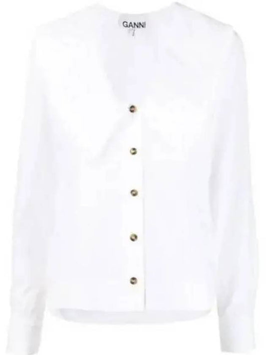 Women's Wide Collar Plunge Neck Cotton Shirt White - GANNI - BALAAN 2