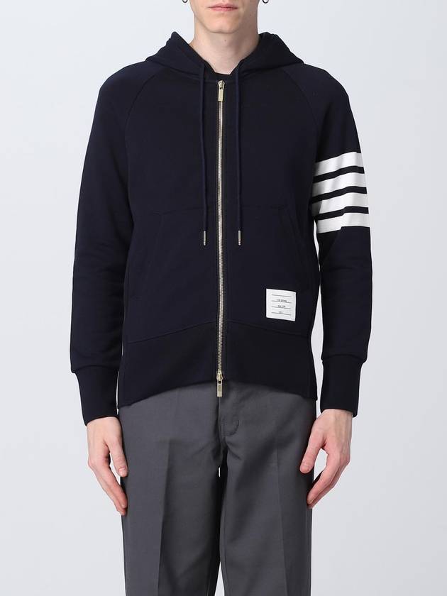 Engineered 4 Bar Diagonal Zip Up Hoodie Navy - THOM BROWNE - BALAAN 2