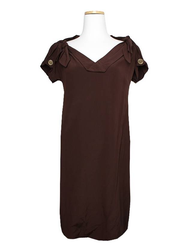 Deep brown V neck silk dress 55 - GUCCI - BALAAN 1