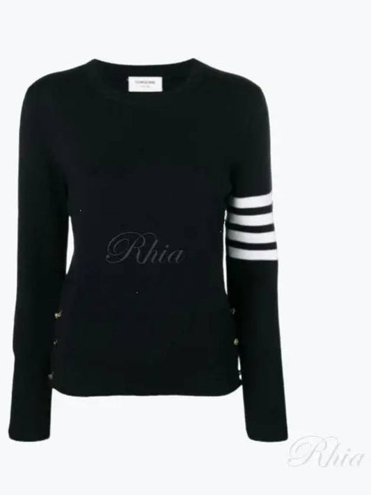 4-Bar Milano Stitch Crew Neck Knit Top Navy - THOM BROWNE - BALAAN 2