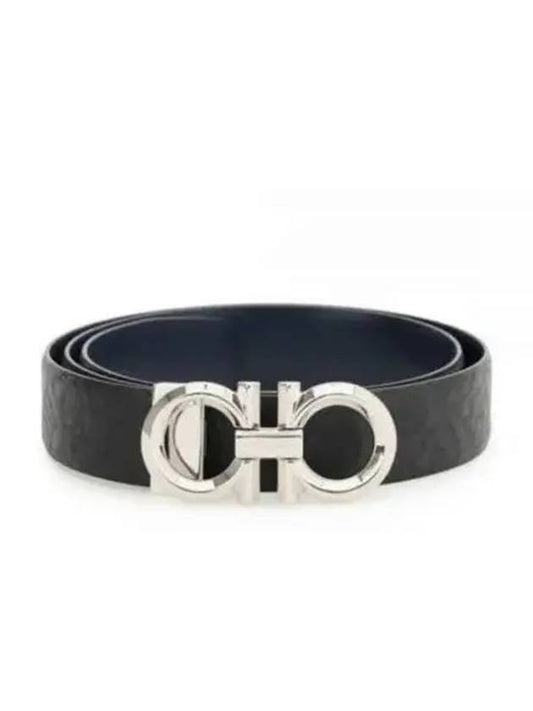 Gancini Buckle Reversible Leather Belt Navy Black - SALVATORE FERRAGAMO - BALAAN 2