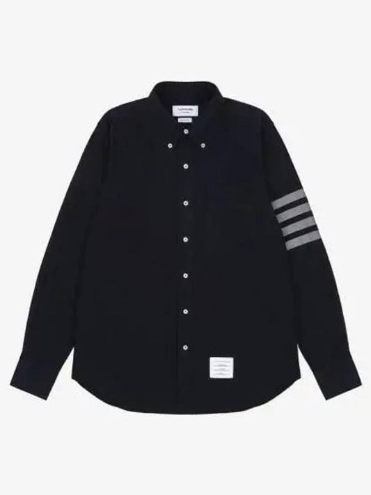 Men's Diagonal Solid Flannel Long Sleeve Shirt Navy - THOM BROWNE - BALAAN 2