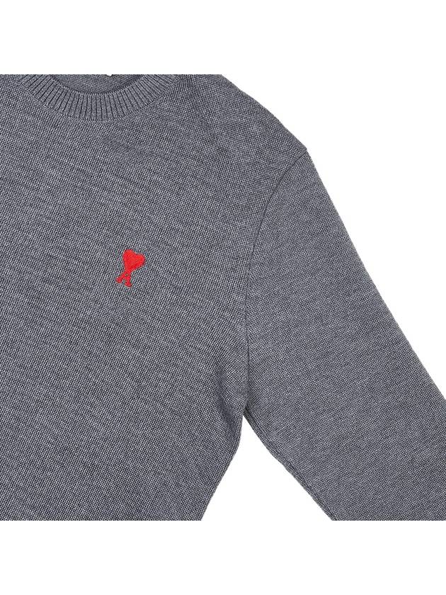 Men's Mini Heart Logo Merino Wool Knit Top Grey - AMI - BALAAN 5