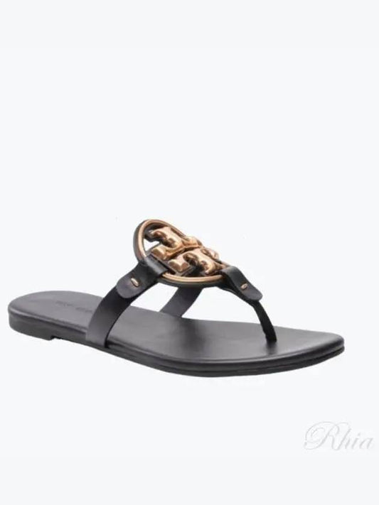 Women's Metal Miller Soft Flip Flops Black - TORY BURCH - BALAAN 2