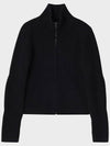 Wool Ribbed High Neck Zip-Up Cardigan Black - NOIRER FOR WOMEN - BALAAN 3