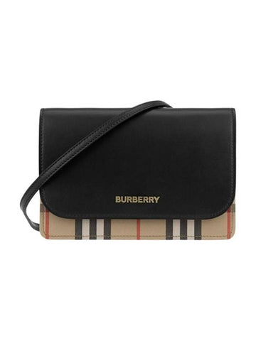 Checked Leather Cross Bag Beige Black - BURBERRY - BALAAN 1