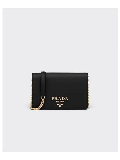 Saffiano Leather Metal Chain Mini Shoulder Bag Black - PRADA - BALAAN 2