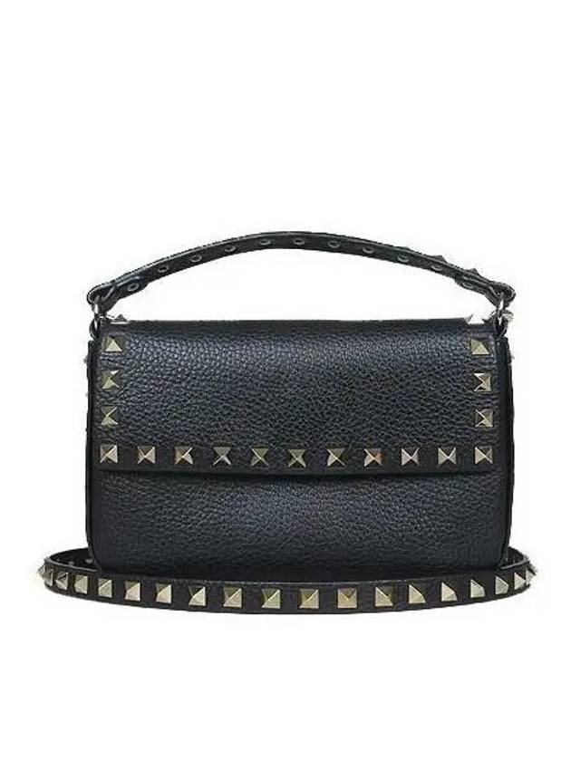 Gold Rockstud Black Leather Mini Top Handle Crossbody Bag - VALENTINO - BALAAN 1