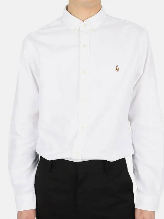 Men's Embroidery Pony Slim Fit Long Sleeves Shirt White - POLO RALPH LAUREN - BALAAN 3