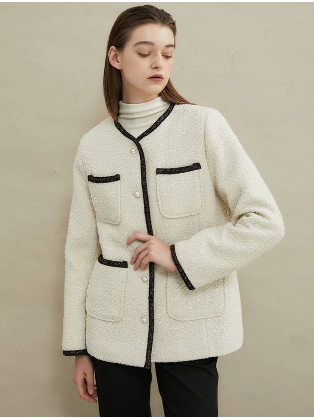 Pearl soft tweed jacket Ivory - MANAVIS7 - BALAAN 3