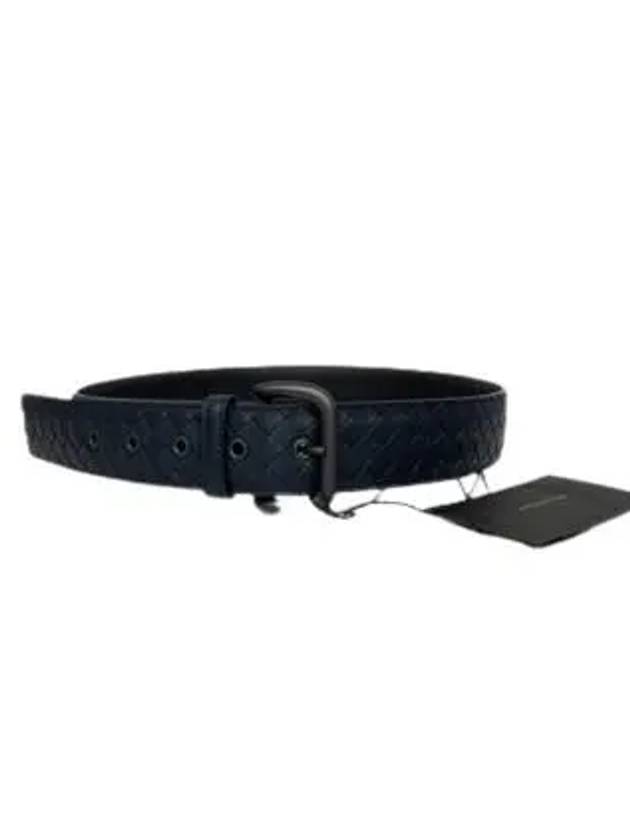 Men's Intrecciato Leather Belt Navy - BOTTEGA VENETA - BALAAN.