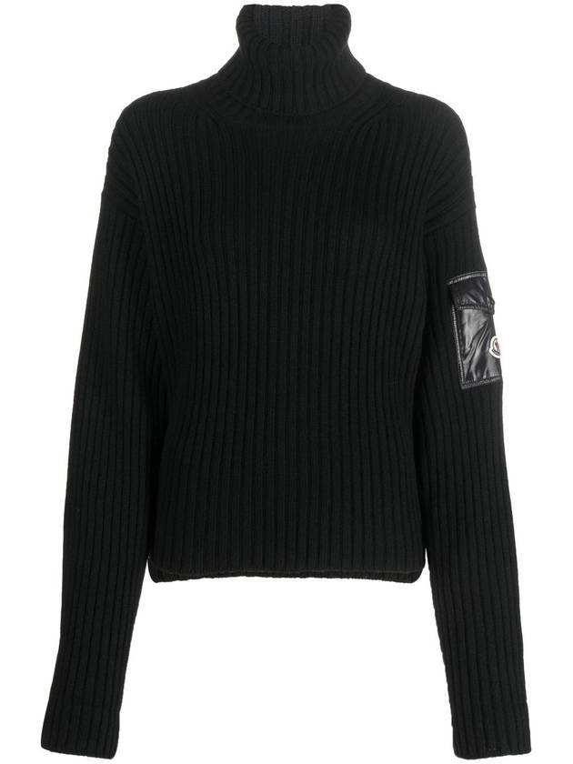 Women's Logo Patch Pocket Turtleneck Black - MONCLER - BALAAN 1