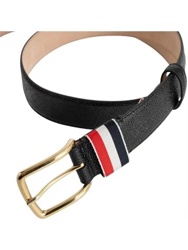 Men's Three Stripes Tab Pebbled Leather Belt Black - THOM BROWNE - BALAAN 4